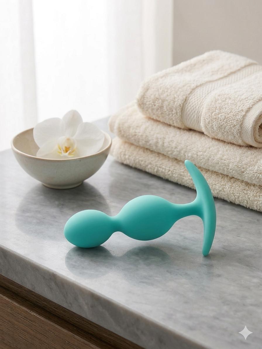 Çift Boğumlu Esnek Silikon Anal Plug - Turkuaz